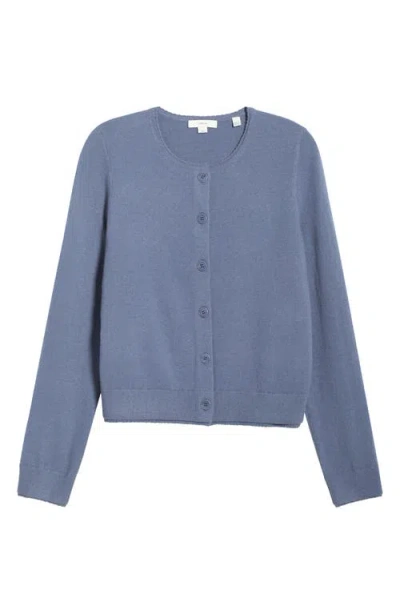 Vince Scallop Trim Button Front Cardigan In Blue