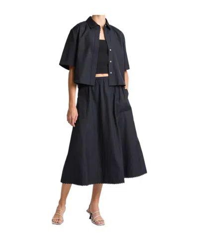 Vince Scallop-detail Cotton Midi Skirt In Ecl