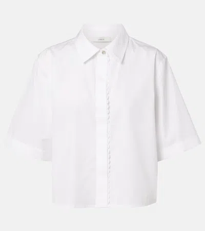 Vince Scalloped Cotton Poplin Shirt In White