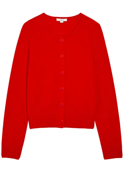 Vince Scalloped Trims Wool And Cashmere-blend Cardigan In Red
