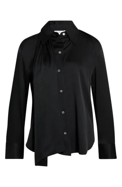 Vince Scarf Detail Silk Blend Button-up Shirt In Black