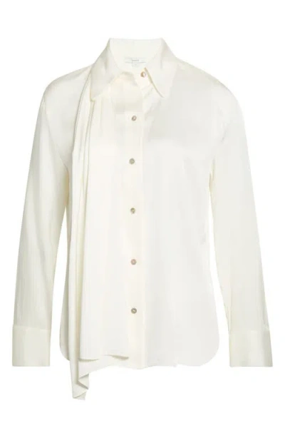 Vince Scarf Detail Silk Blend Button-up Shirt In White