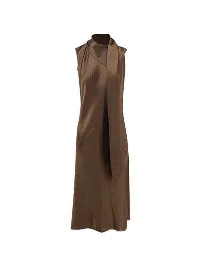 Vince Scarf-detail Sleeveless Satin Maxi Dress In Brown
