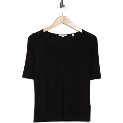 Vince Scoop Neck Elbow Sleeve T-shirt In Black