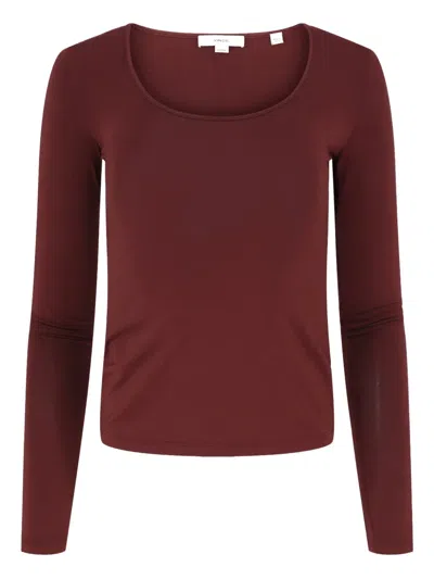 Vince Scoop Neck Long-sleeved T-shirt In Burgundy