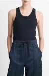 Vince Scoop Neck Rib Tank In Blue