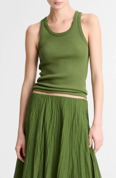 Vince Scoop Neck Rib Tank In Green
