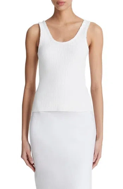 Vince Scoop Neck Rib Tank In White