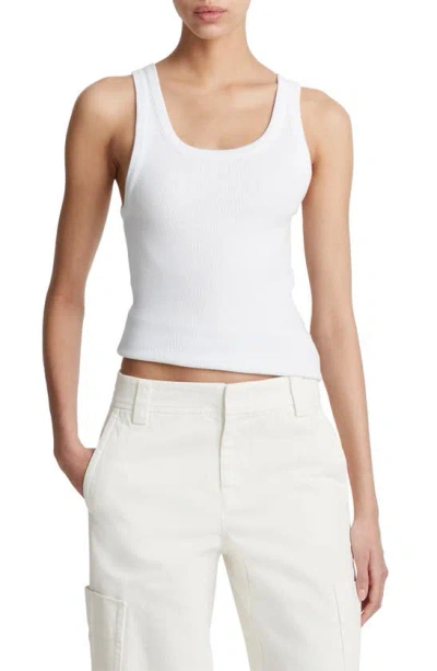 Vince Scoop-neck Ribbed Tank Top In White