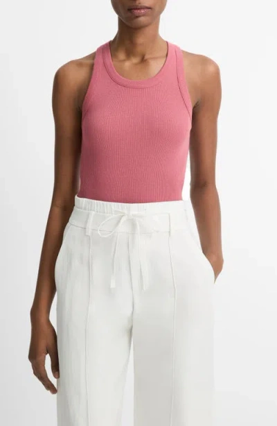 Vince Scoop Neck Rib Tank In Peony Wood