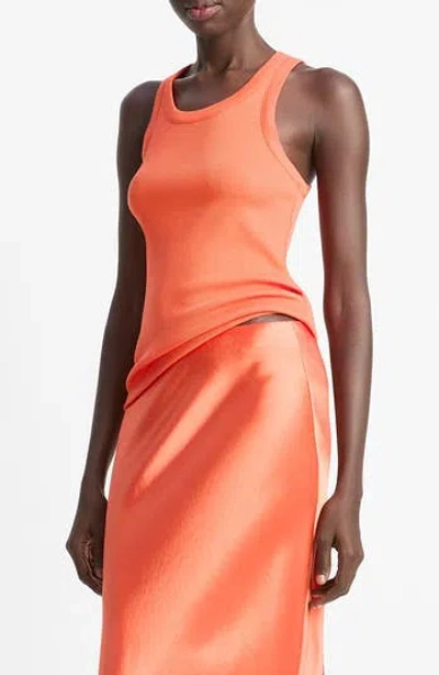 Vince Scoop Neck Rib Tank In Orange
