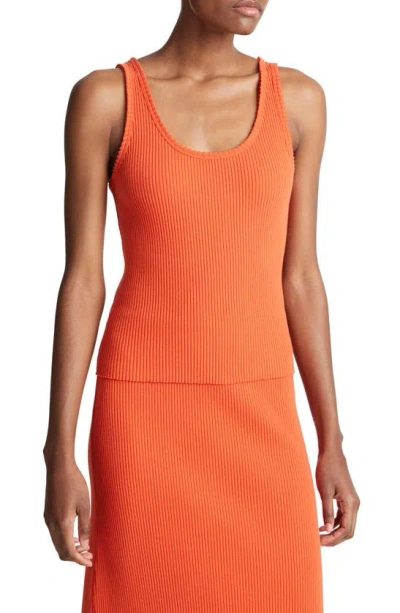 Vince Scoop-neck Rib Tank Top In Orange