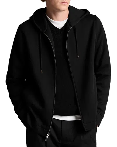 Vince Cotton-blend Scuba Zip-front Hoodie In Black