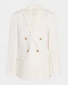 Vince Double-breasted Linen-blend Blazer In White