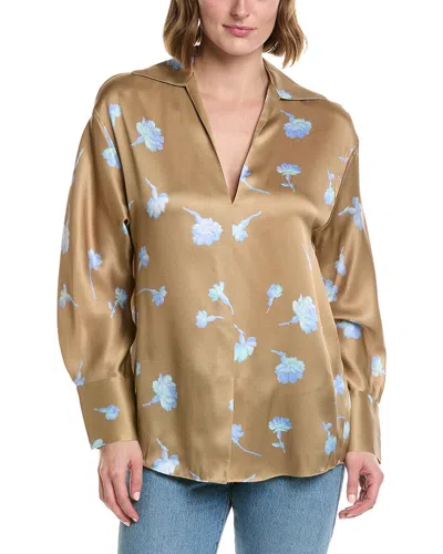 Vince Sea Carnation Shaped Collar Silk Blouse In Brown