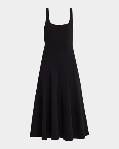 Vince Seamed Square-neck Knit Midi Dress In Black