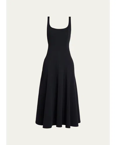 Vince Seamed Square-neck Knit Midi Dress In Black