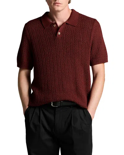 Vince Seed Stitch Rib Short Sleeve Polo In Burgundy