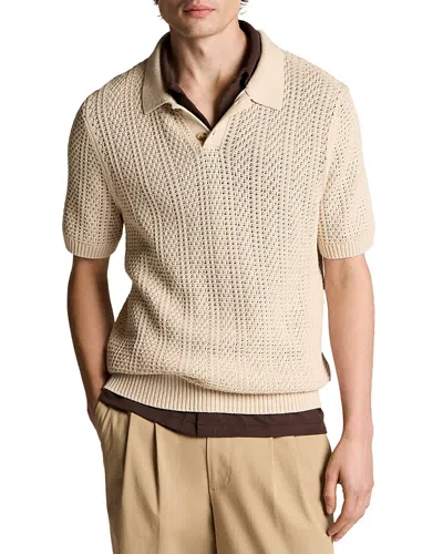 Vince Seed Stitch Rib Short Sleeve Polo In Neutral