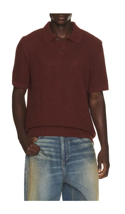 Vince Seed Stitch Rib Short Sleeve Polo Shirt In Burgundy
