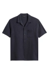 Vince Seersucker Camp Shirt In Blue