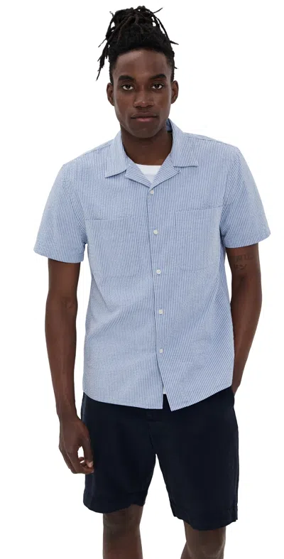 Vince Seersucker Camp Shirt Dark Playa Blue