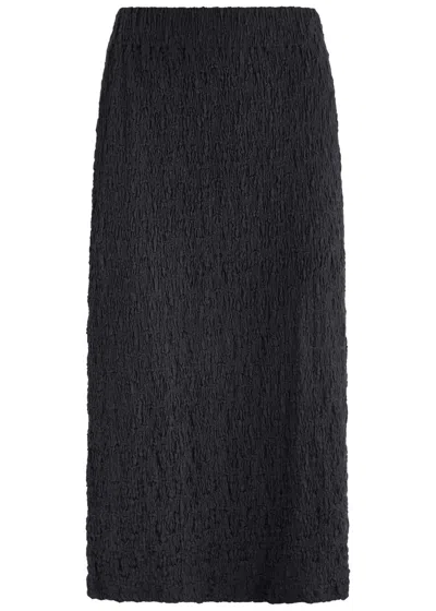Vince Seersucker Cotton-blend Midi Skirt In Dark Navy