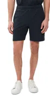 Vince Seersucker Knit Shorts Coastal In Blue