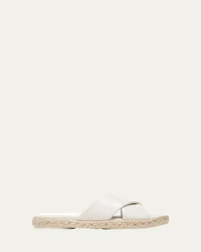 Vince Selene Leather Crosscross Espadrille Slide Sandals In Off White