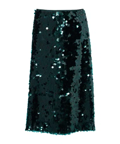 Vince Bias Sequin-embellished Midi Skirt In Green