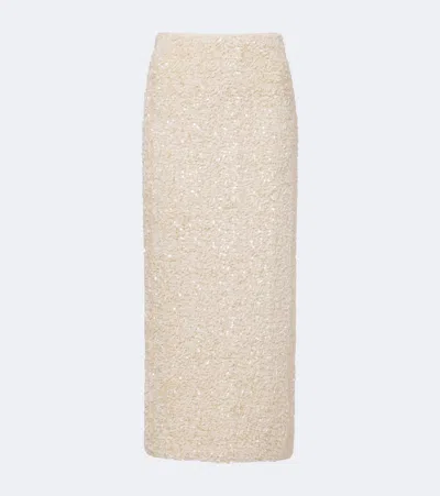 Vince Sequined Velvet Midi Skirt In Neutral