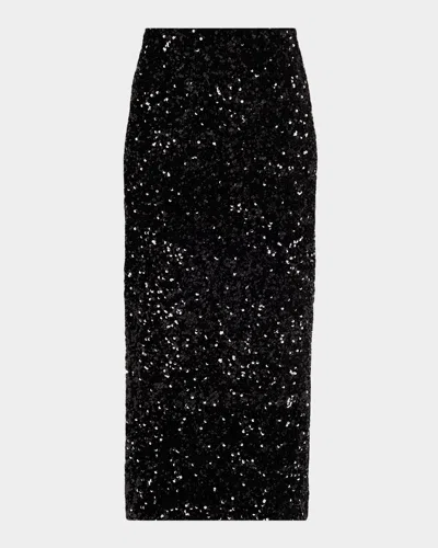 Vince Sequined Velvet Midi Skirt In Black