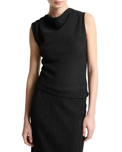 Vince Shadow Grid Cowl Neck Sleeveless Top In Black