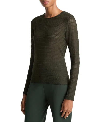 Vince Shadow Grid Crewneck Sweater In Green