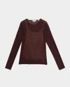 Vince Shadow Grid Long-sleeve Top In Brown