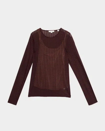 VINCE SHADOW GRID LONG-SLEEVE TOP