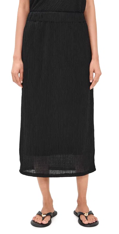 Vince Ribbed Cotton-blend Midi Skirt In Black