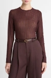 Vince Shadow Grid Long-sleeve Top In Brown