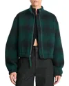Vince Shadow Plaid Bomber Jacket In Juniper