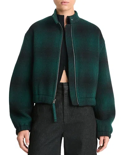 Vince Shadow Plaid Bomber Jacket In Juniper