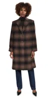 Vince Shadow Plaid Wool-blend Car Coat In Deep Walnut