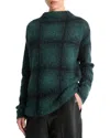 Vince Shadow Plaid Funnel Neck Sweater In Green