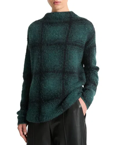 VINCE SHADOW PLAID FUNNEL NECK ALPACA & WOOL-BLEND SWEATER