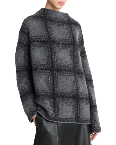 VINCE SHADOW PLAID FUNNEL NECK ALPACA & WOOL-BLEND SWEATER