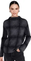 Vince Shadow Plaid Funnel Neck Sweater In Charcoal Combo