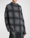 Vince Shadow Plaid Funnel Neck Sweater In Heather Charcoal Combo