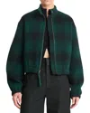Vince Shadow Plaid Bomber Jacket In Green