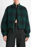 Vince Shadow Plaid Bomber Jacket In Juniper