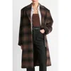 Vince Shadow Plaid Wool-blend Car Coat In Deep Walnut