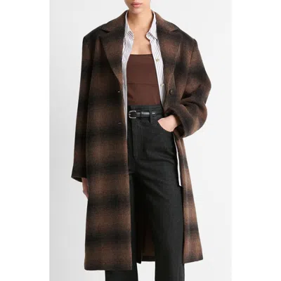VINCE VINCE SHADOW PLAID WOOL BLEND COAT
